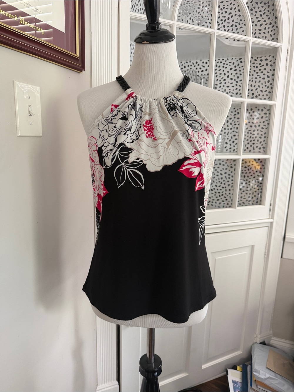 White House Black Market |  Black Floral Halter-Style Camisole | M